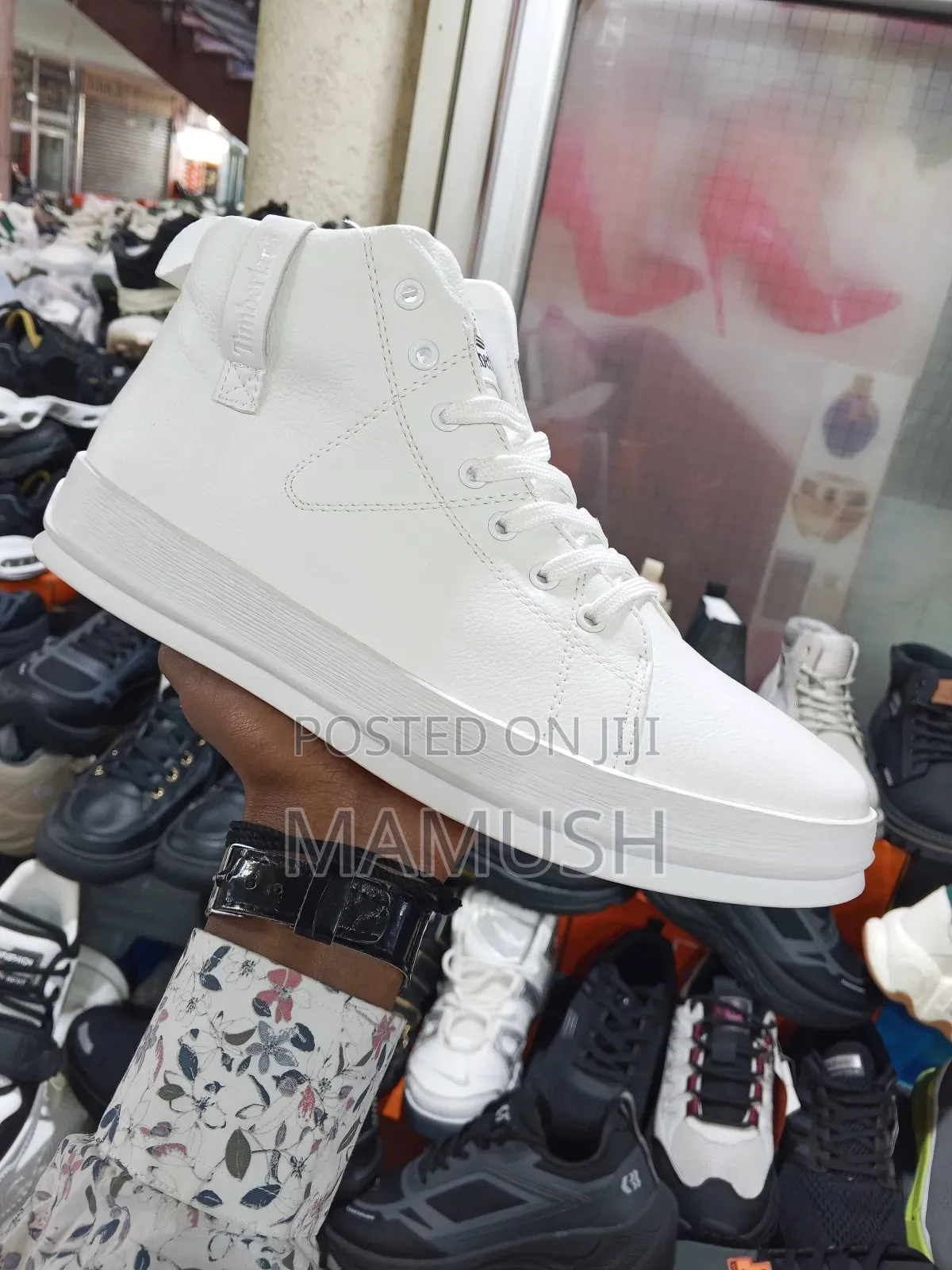 This Is Apair of White, Brown Multicolor Timberland Boots Snickers