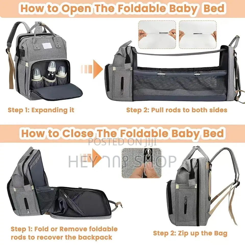 Baby Diaper Bag And Foldable Bed የህፃናት ዕቃ መያዣና ተጣጣፊ ማስተኛ ቦርሳ!