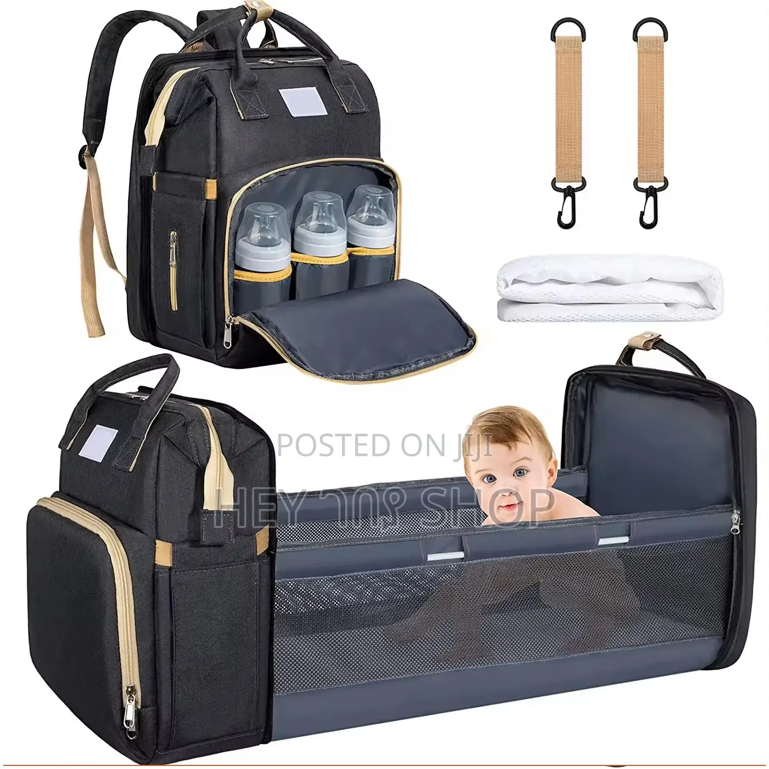 Baby Diaper Bag And Foldable Bed የህፃናት ዕቃ መያዣና ተጣጣፊ ማስተኛ ቦርሳ!