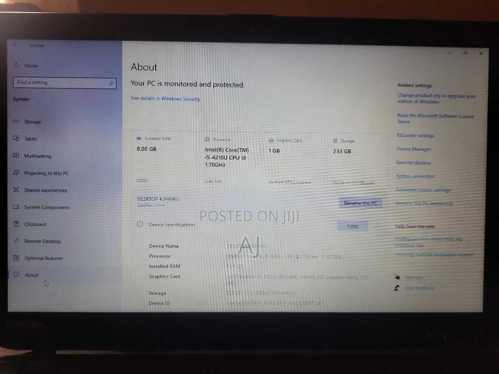 Laptop Toshiba Satellite C55 8GB Intel Core i5 HDD 256GB