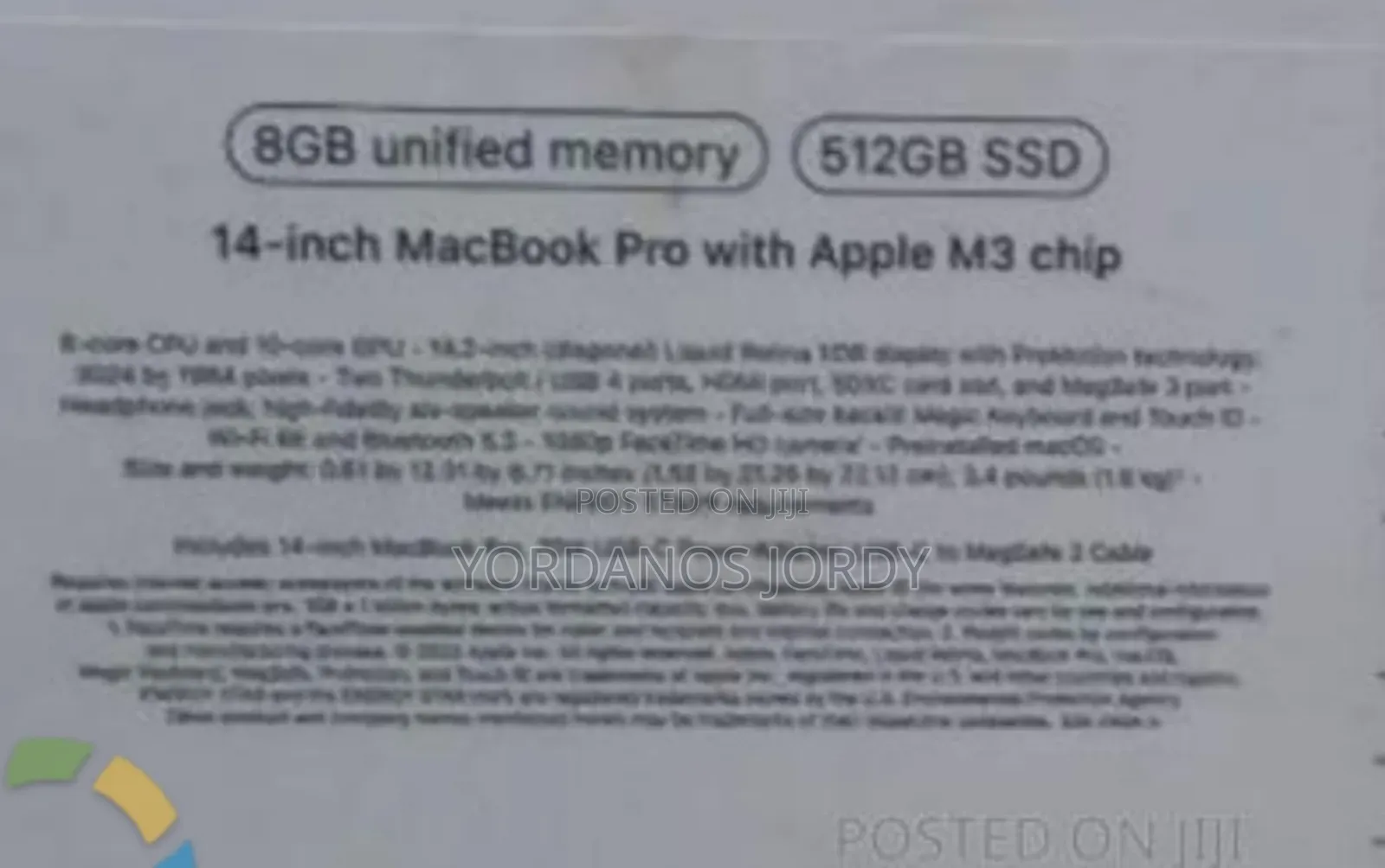 New Laptop Apple MacBook Pro 2024 M3 14-inch 8GB Apple M3 SSD 512GB