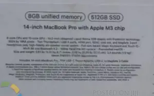 New Laptop Apple MacBook Pro 2024 M3 14-inch 8GB Apple M3 SSD 512GB
