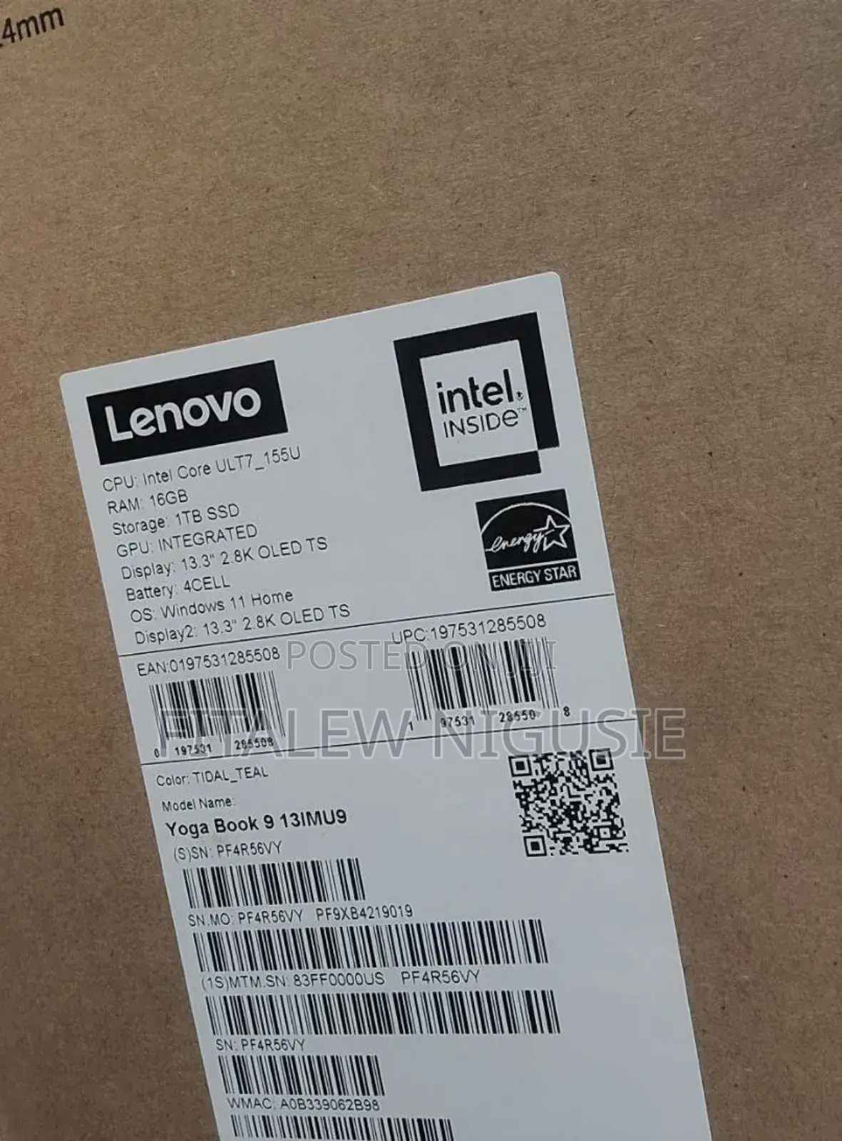 New Laptop Lenovo Yoga Book 9i 16GB Intel Core Ultra 7 SSD 1T