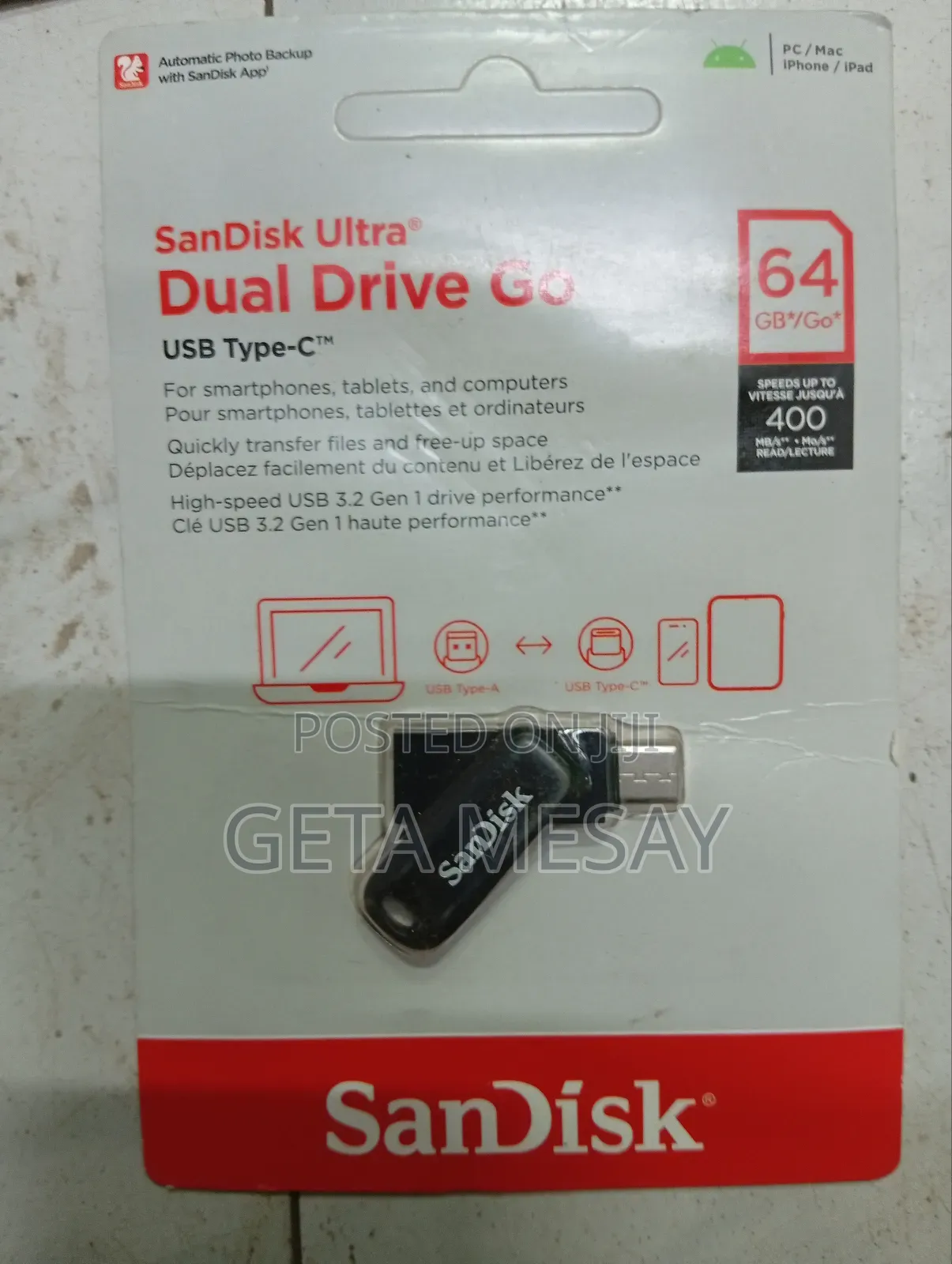 Sandisk Ultra Dual Drive Go 64gb Usb-C and Usb-a Flash Drive