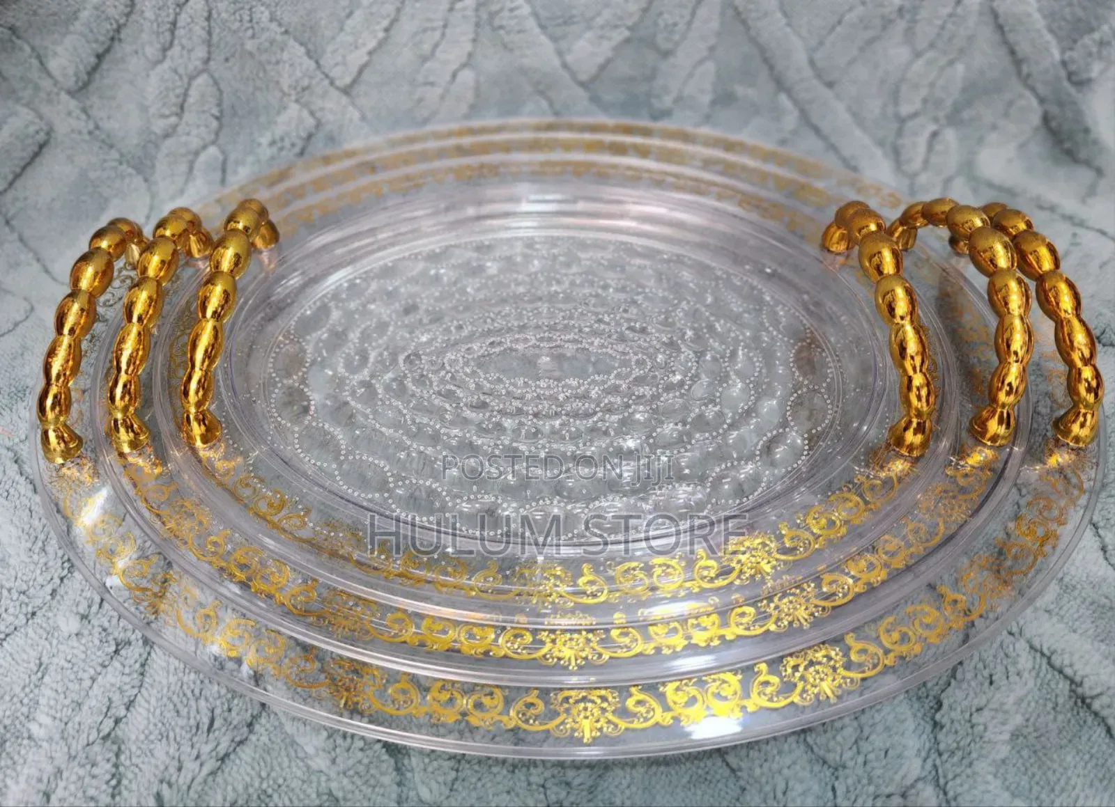 3sets Serving Acrylic Tray With Golden Handle