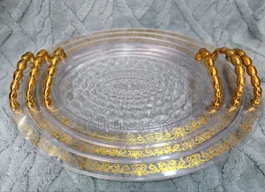 3sets Serving Acrylic Tray With Golden Handle