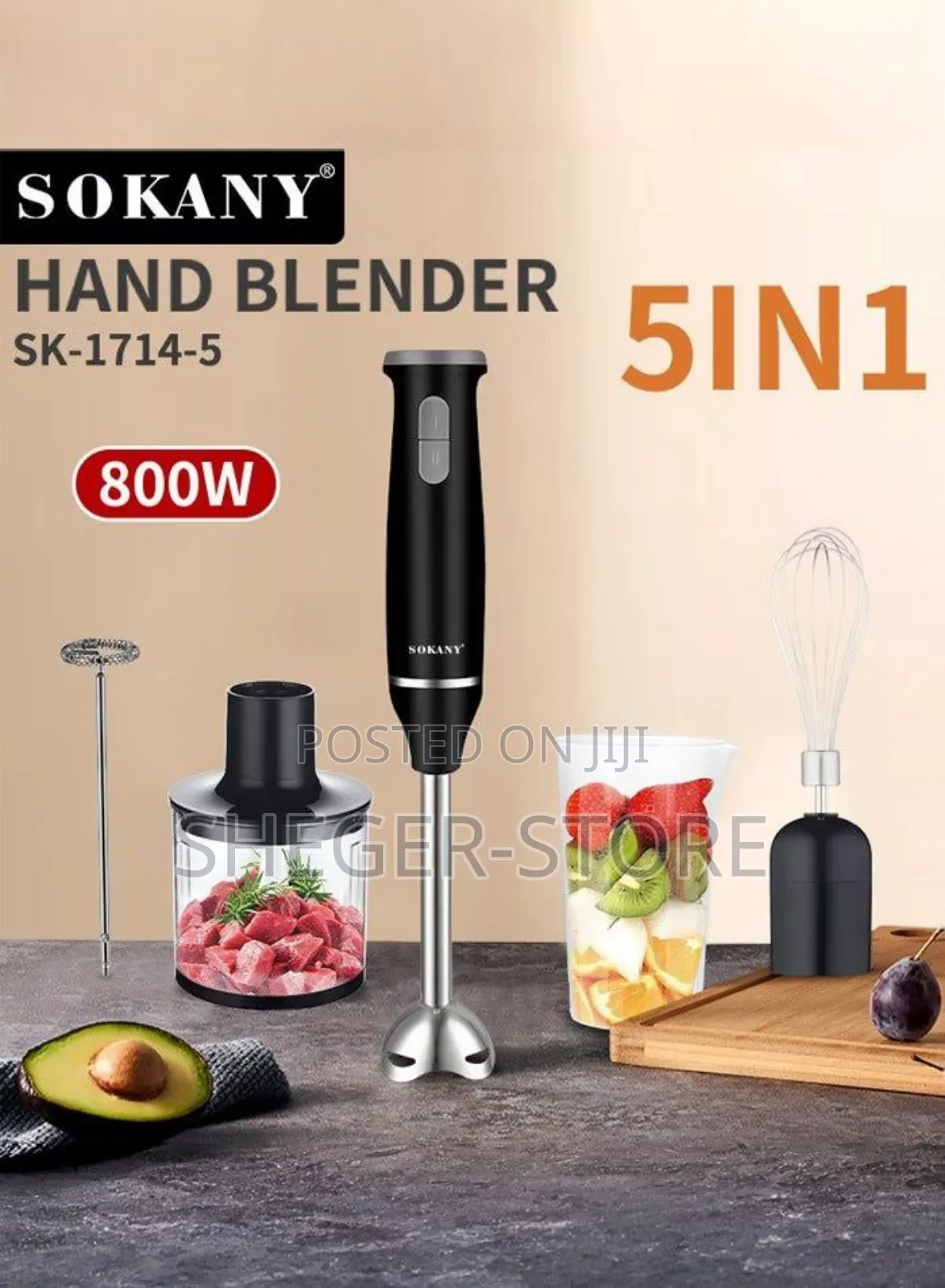 Orginal Sokani 5 in 1 Hand Blender ( ጁስ፣ሽንኩርት፣ ስጋ እና አትክልቶችን ይፈጩበታል )