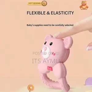 Cuteably Baby Teething Rattle, Bear-Shaped Silicone Teether, 2-in-1