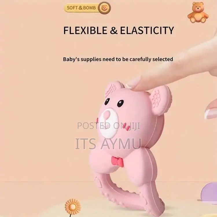Cuteably Baby Teething Rattle, Bear-Shaped Silicone Teether, 2-in-1