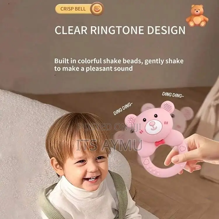 Cuteably Baby Teething Rattle, Bear-Shaped Silicone Teether, 2-in-1