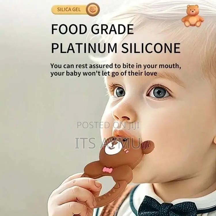 Cuteably Baby Teething Rattle, Bear-Shaped Silicone Teether, 2-in-1