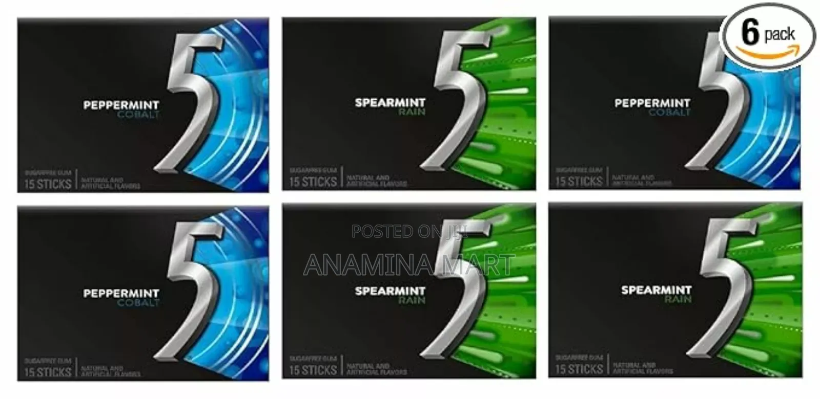 Wrigleys 5 Gum Sugar-Free,Peppermint Cobalt and Spearmint Rain Flavour