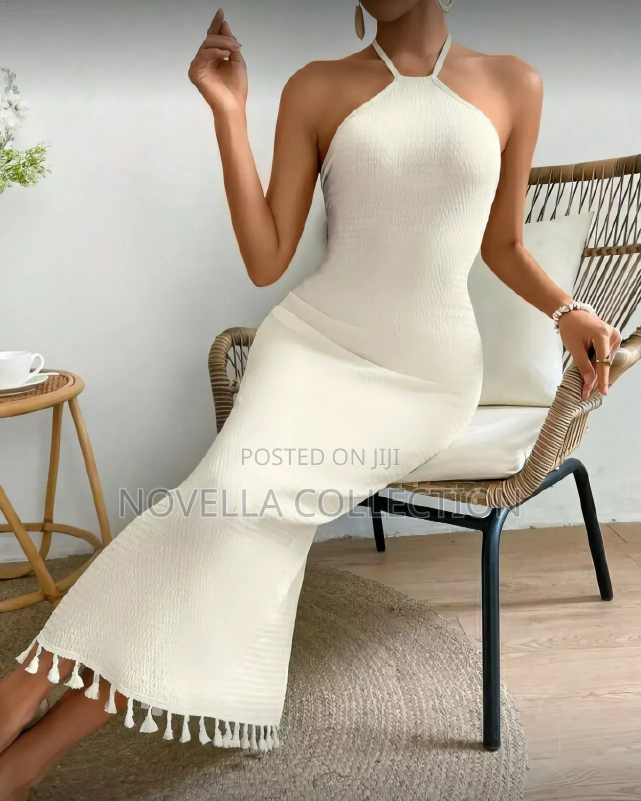 Neck Fringed Hem Dress Maxi Vacation Beach Outfits Women