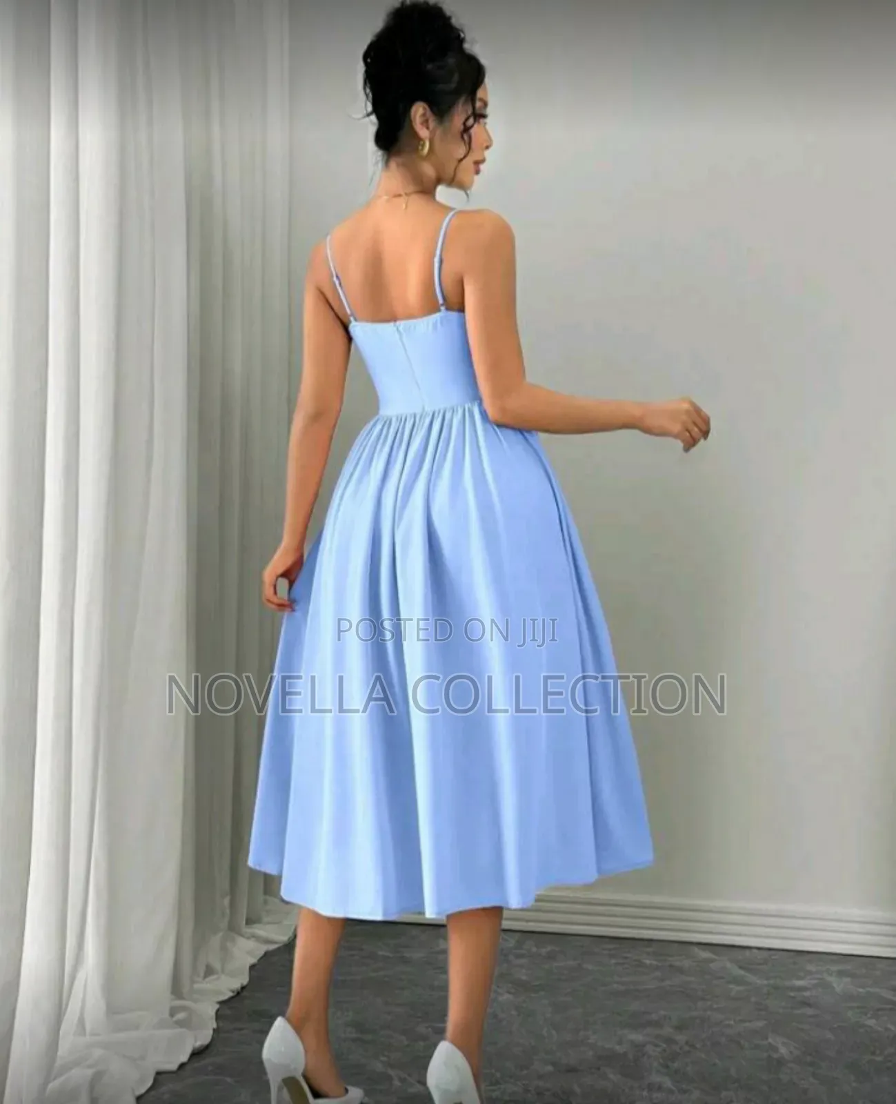 Spaghetti Strap Waist Flared Elegant Black Dress, for Women