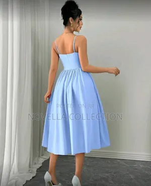 Spaghetti Strap Waist Flared Elegant Black Dress, for Women