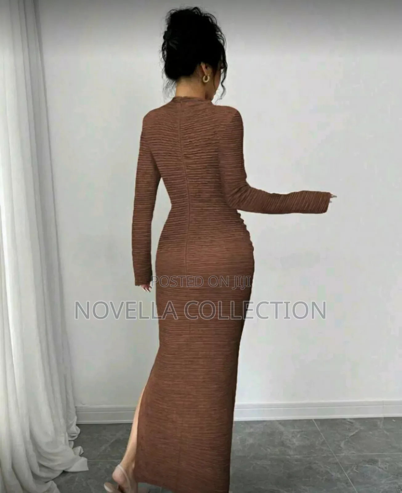 Women's Solid Color Long Sleeve Ruched Waist Cutout Casual Dress