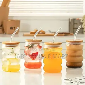 Glass Drinking Mug With Straw