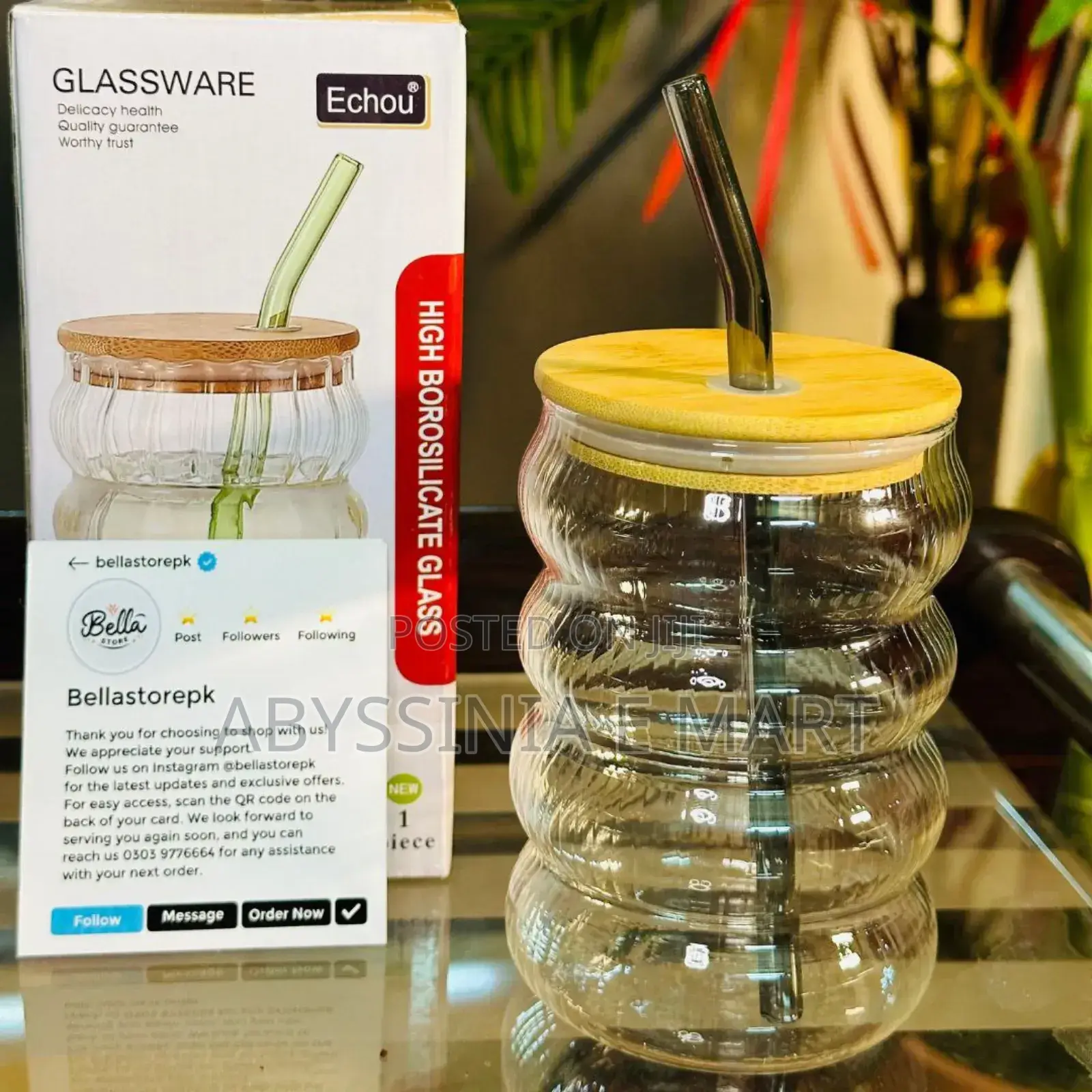 Glass Drinking Mug With Straw