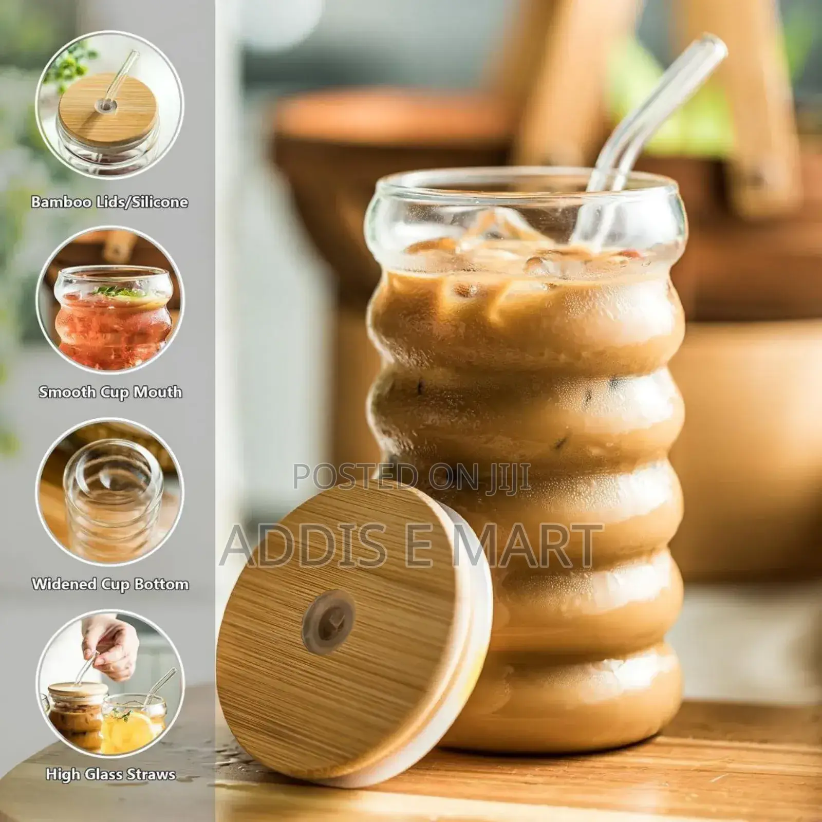Glass Drinking Mug With Straw