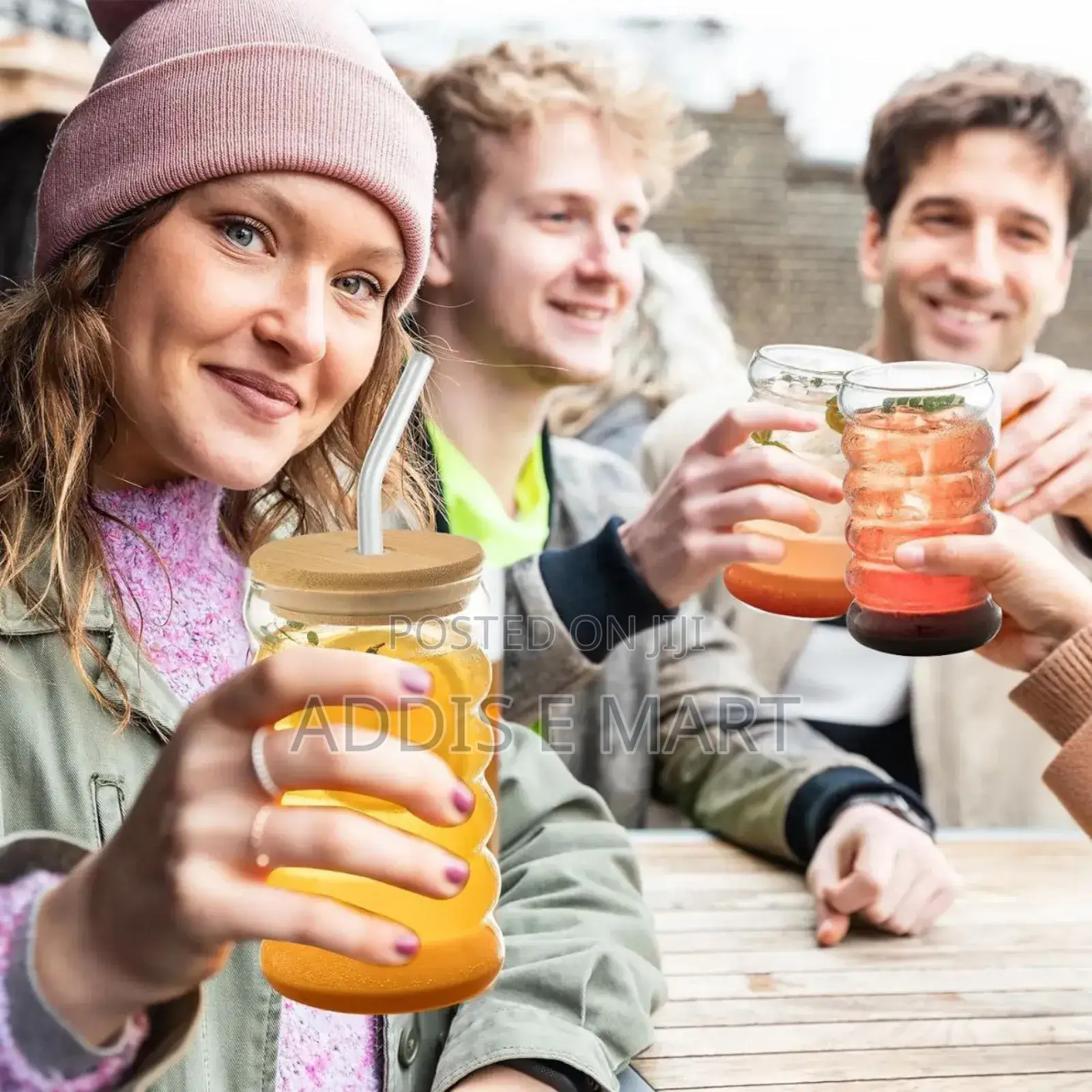 Glass Drinking Mug With Straw