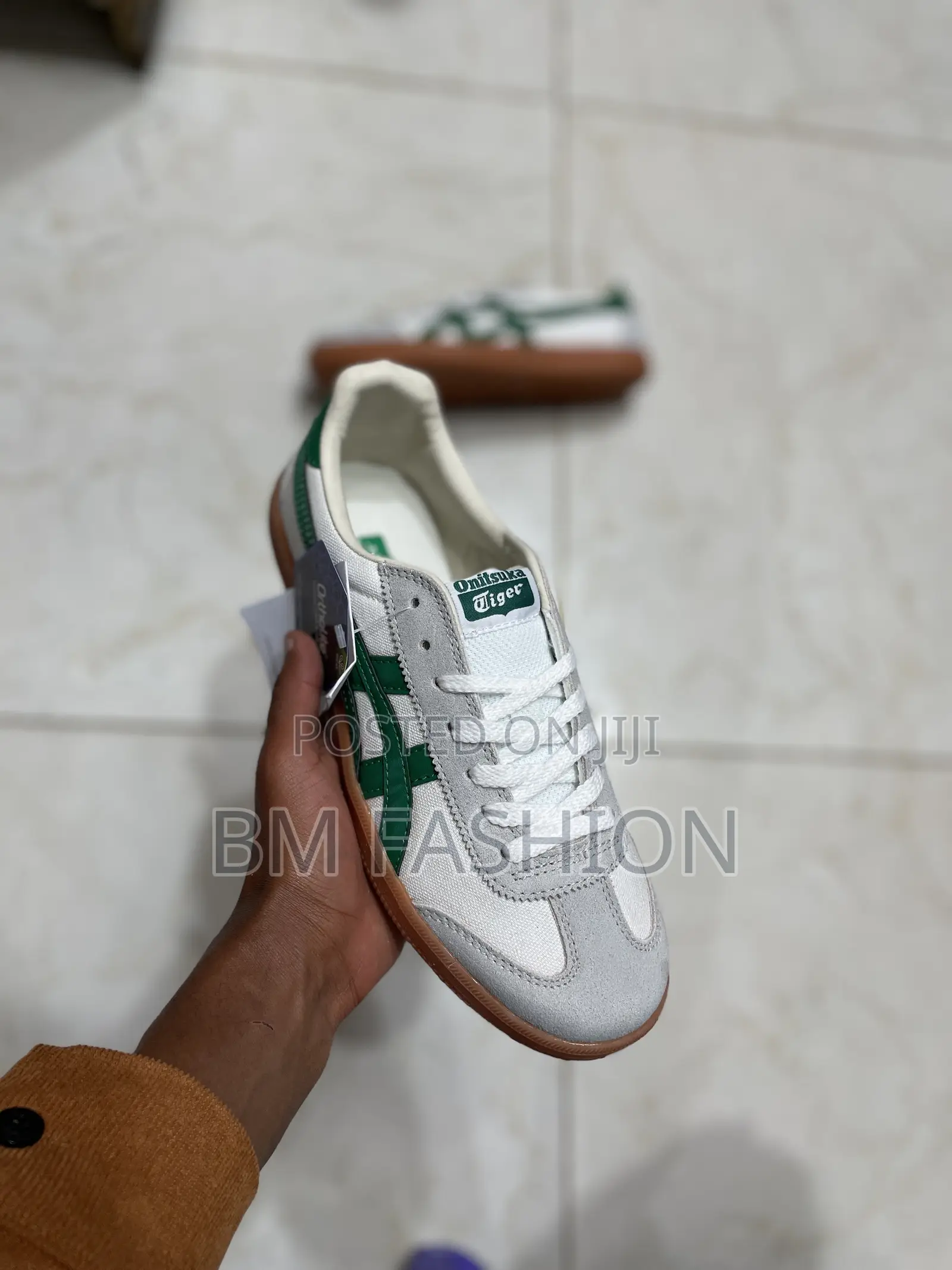 Onitsuka Tiger Tokuten Sneaker in a White, Green, and Gum Colorway