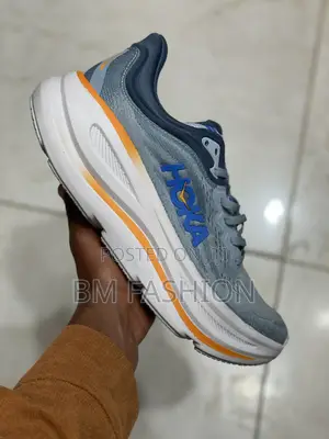 Hoka Bondi 9 Running Shoe in a Blue and Orange Colorway