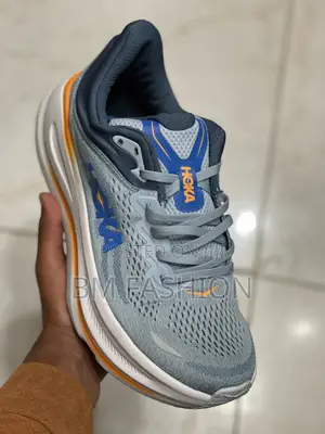 Hoka Bondi 9 Running Shoe in a Blue and Orange Colorway