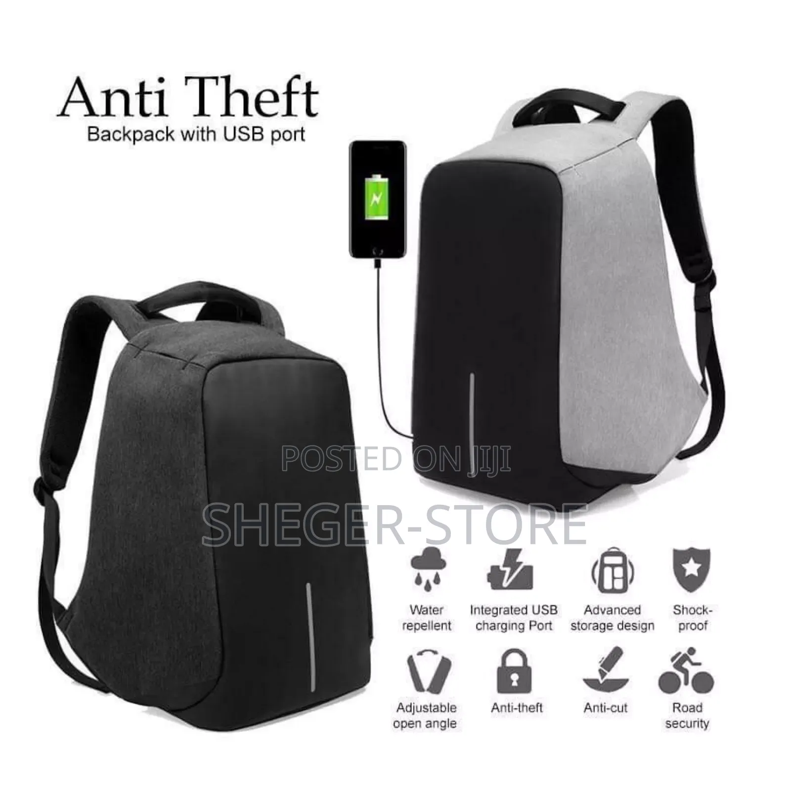 Orginal Anti-Theft Backpack With Usb Charging Port (የራሱ Usb መሰኪያ ያለው )
