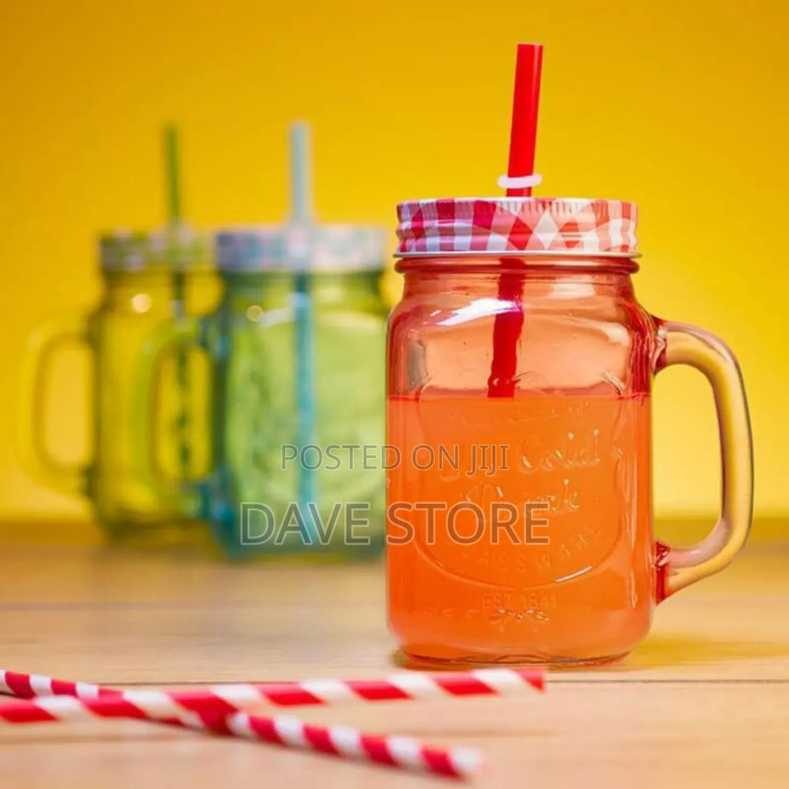 Vintage Mason Glass Drinking Jar With Straw