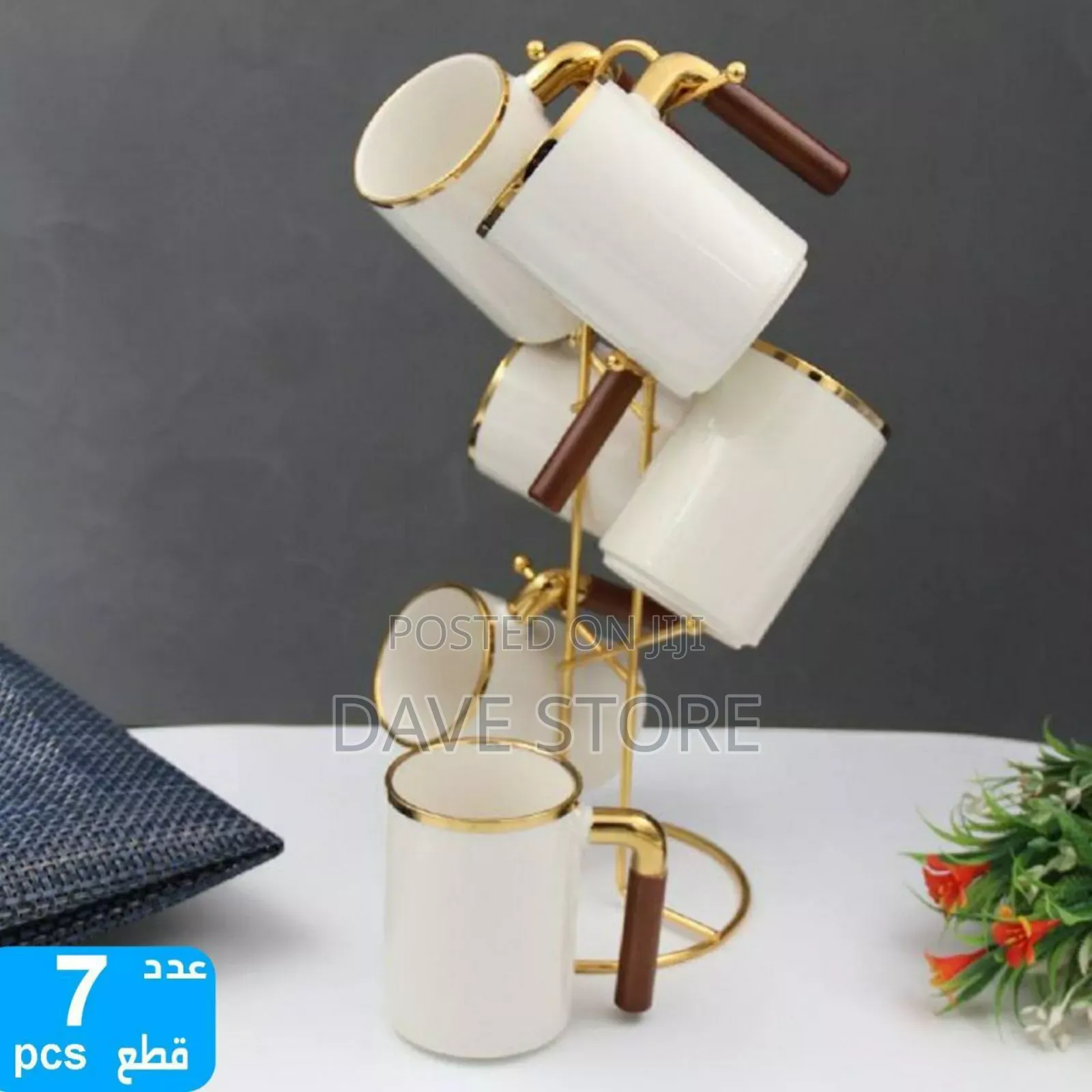 6set Ceramic Mugs With Golden Stand