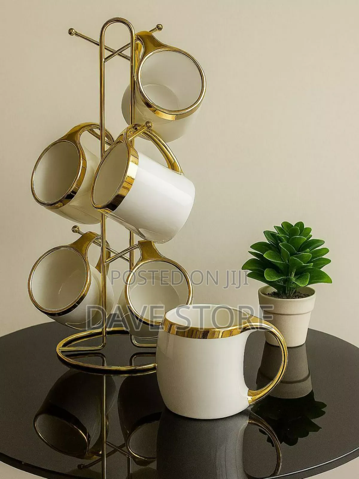 6set Ceramic Mugs With Golden Stand
