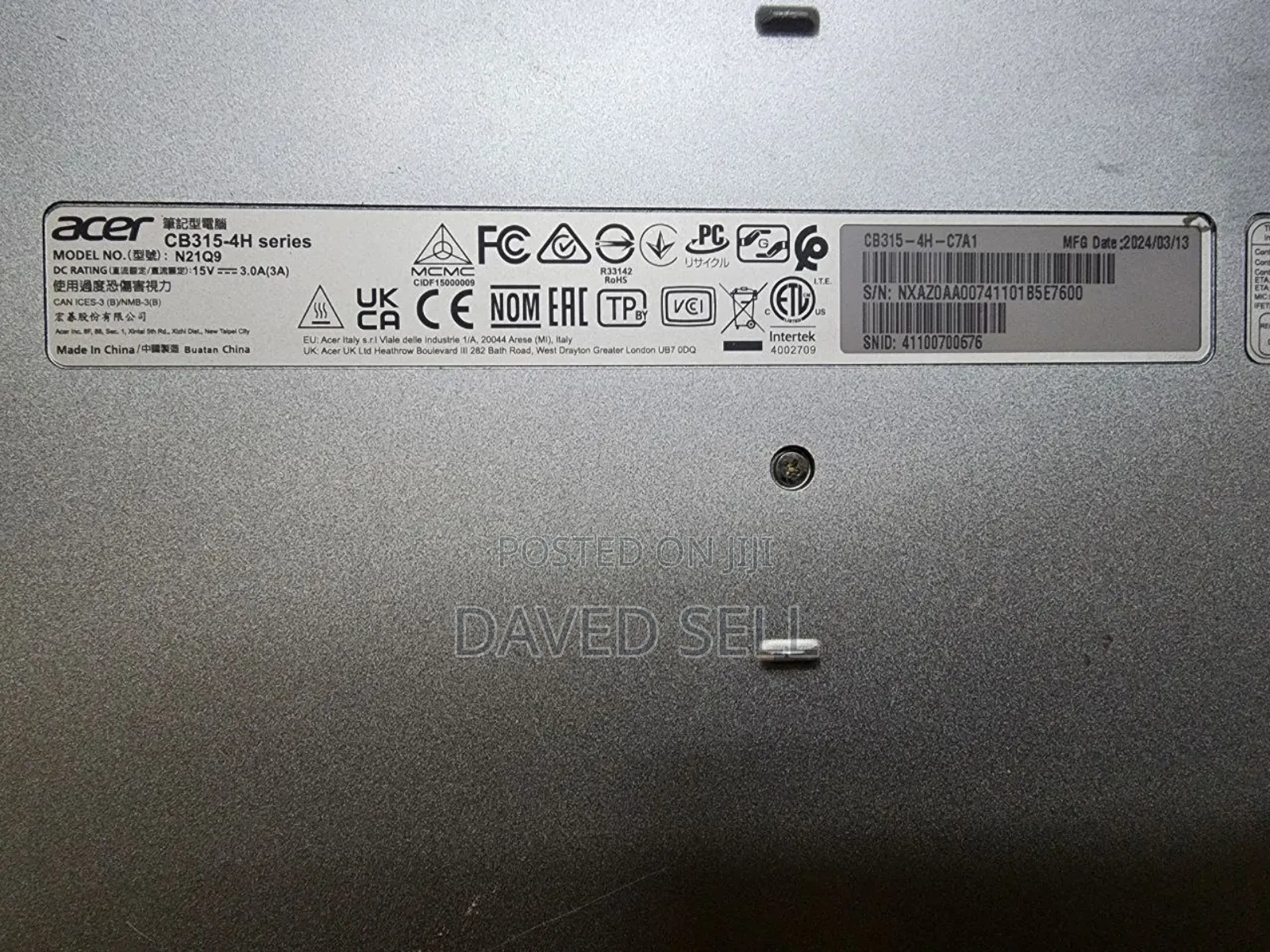 Laptop Acer Chromebook 15 CB315 4GB Intel Celeron SSD 60GB