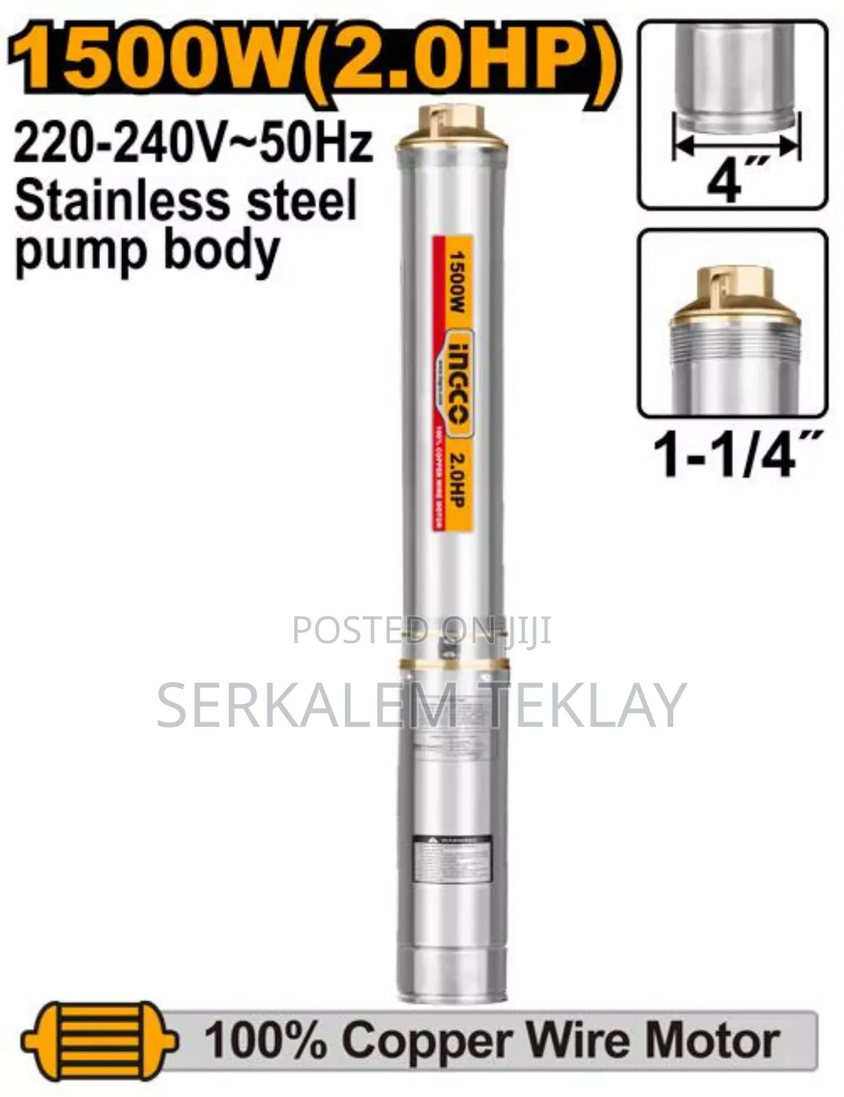 Ingcco Bore Hole Pump 2hp(Shenbeko) Max Head=135mt