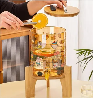 Glass Dispenser Jar With Bamboo Stand and 6 Drinking Glasses