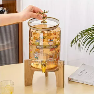 Glass Dispenser Jar With Bamboo Stand and 6 Drinking Glasses