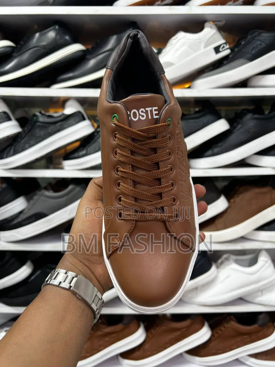 Brown Lacoste Casual Leather Sneaker With White Soles