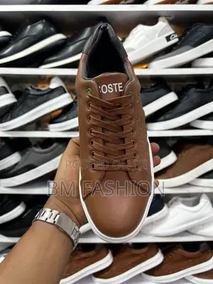 Brown Lacoste Casual Leather Sneaker With White Soles