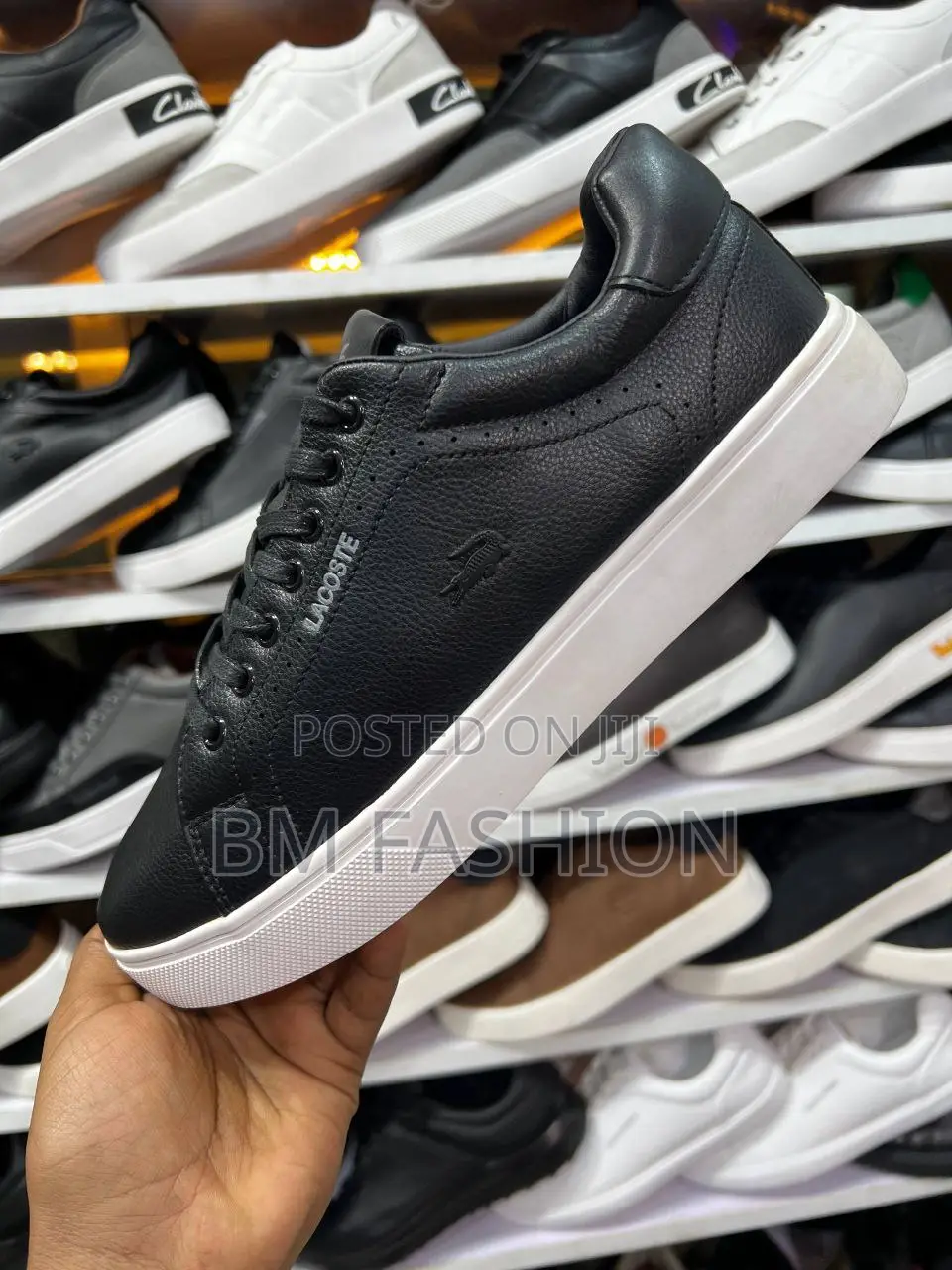 Black Lacoste Leather Sneakers-Leather Upper
