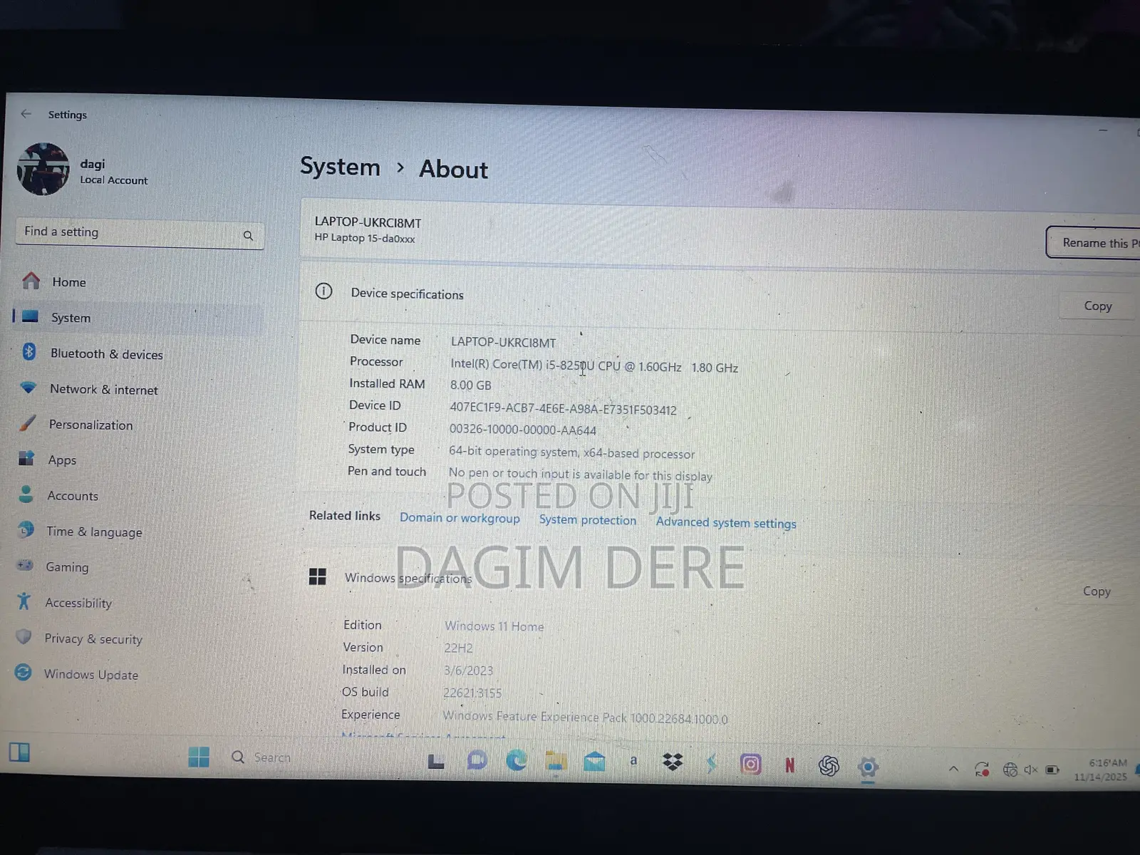 Laptop HP 15-Da3007nia 8GB Intel Core I5 HDD 1T