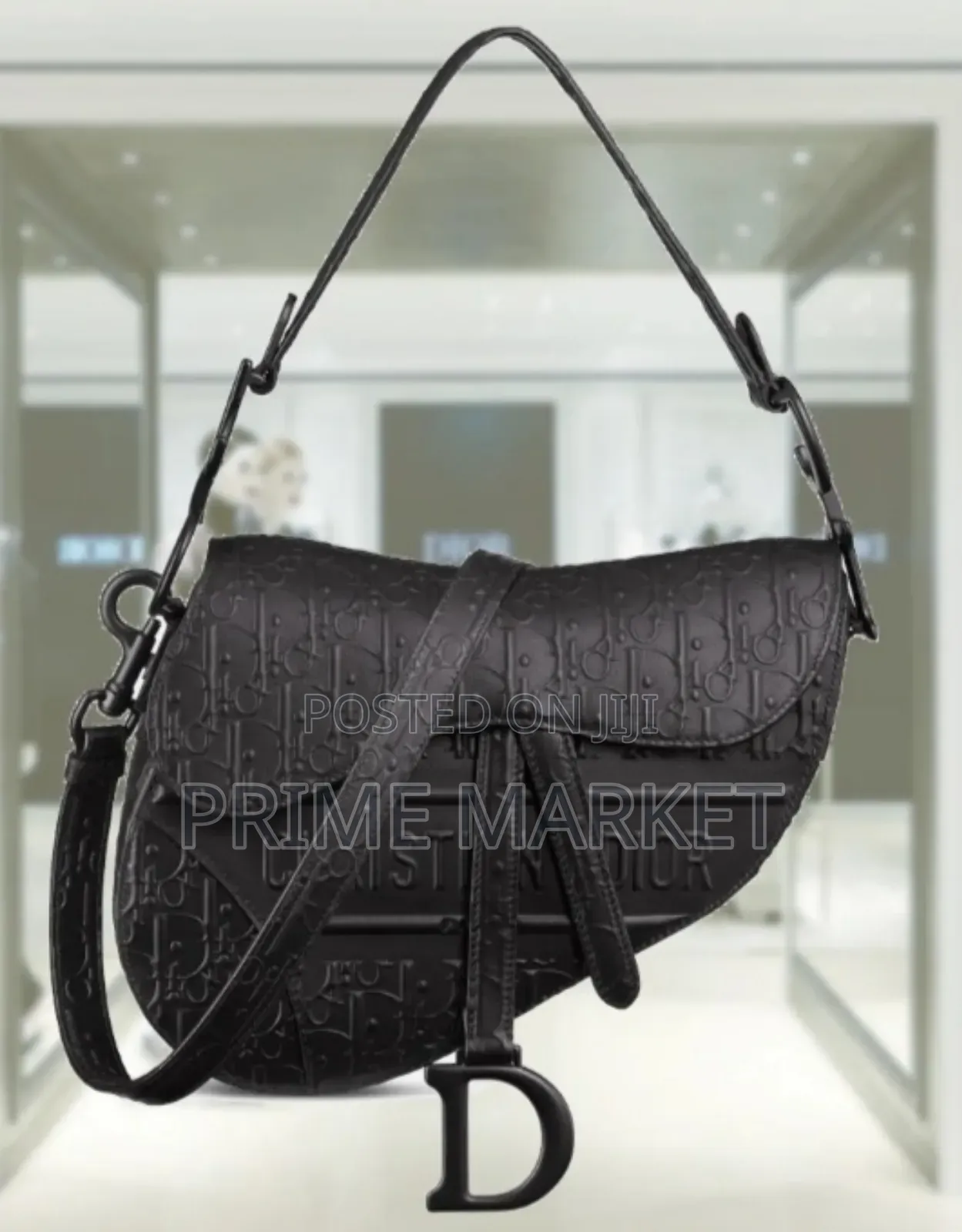 Christian Dior Black Oblique Embossed Calfskin Saddle Bag