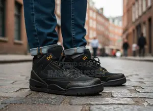 Premium Black Mid-Top Sneakers – Gold Stitch Edition