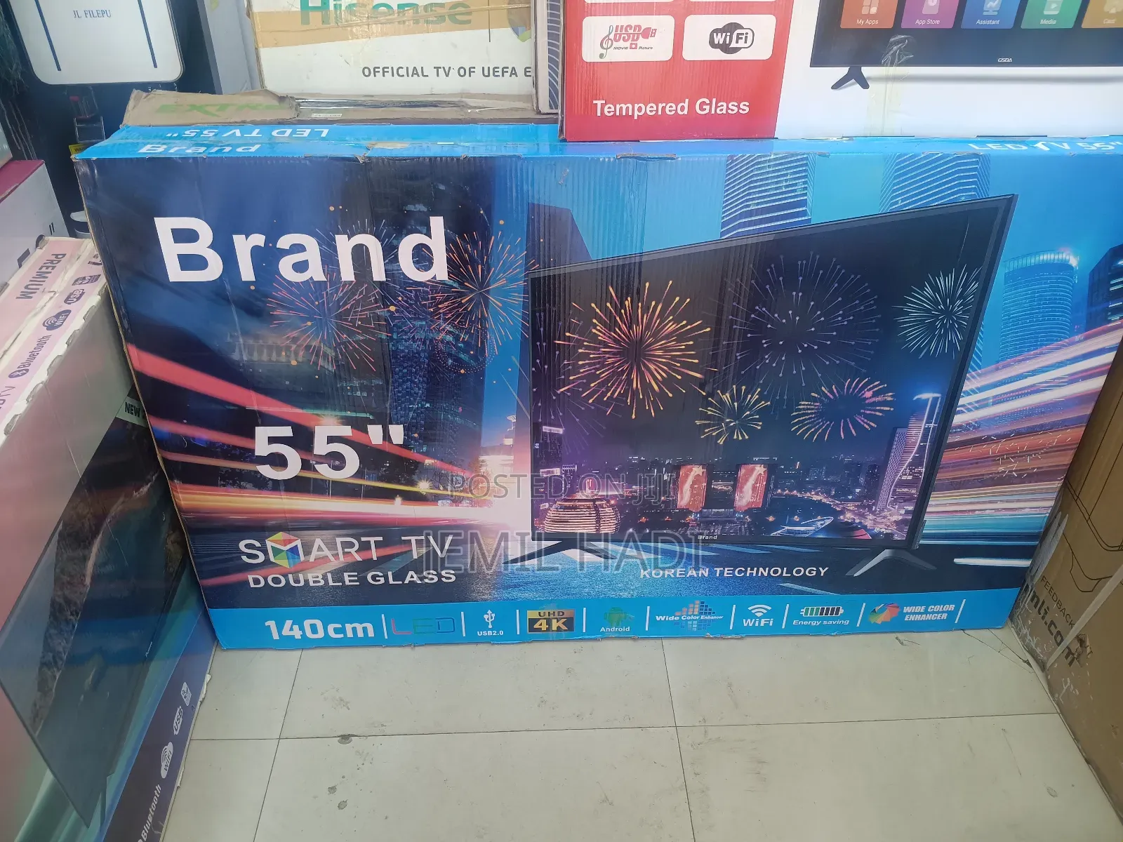 Brand Semart Tv 55 Inch Andrayd Doubel Gelass Hifi Wifi Youtoub