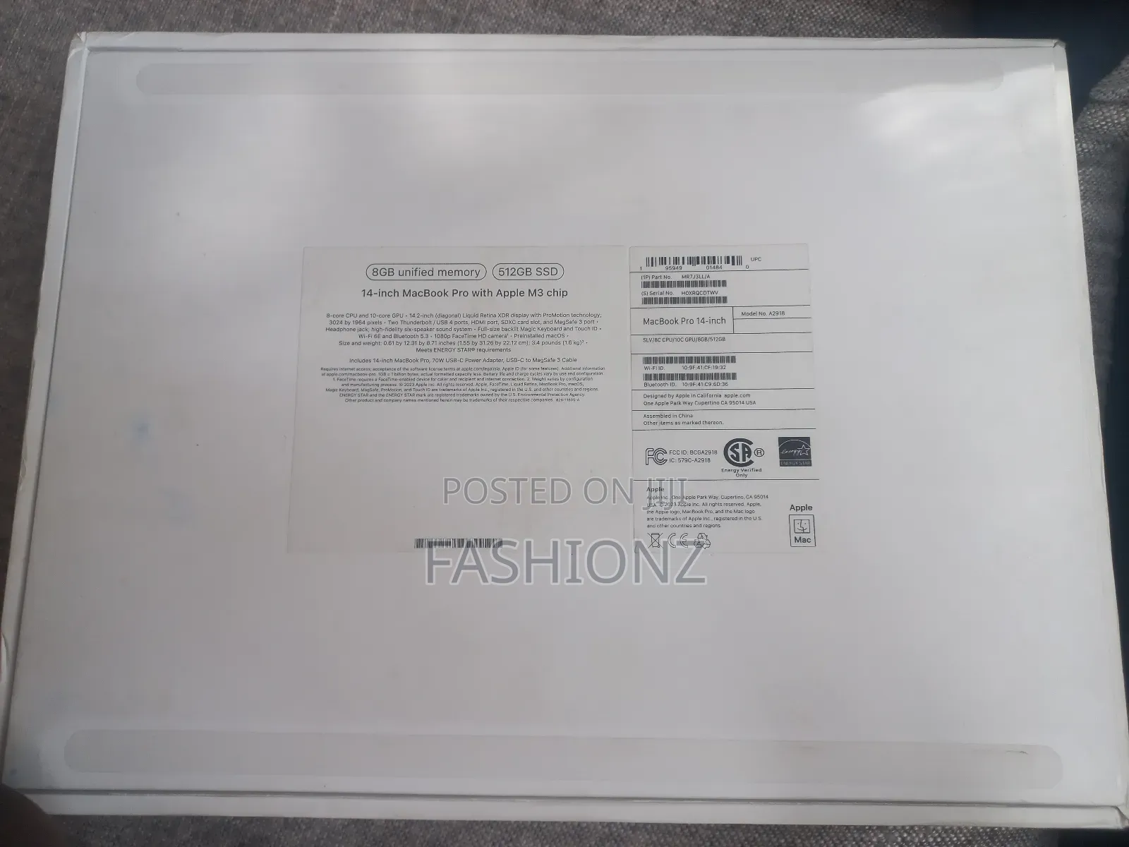 New Laptop Apple MacBook Pro 2023 M3 14-Inch 8GB Apple M3 SSD 512GB