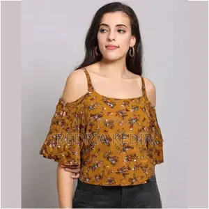 Frenchy Women's Offshoulder Vacation Blouse With Plant Print
