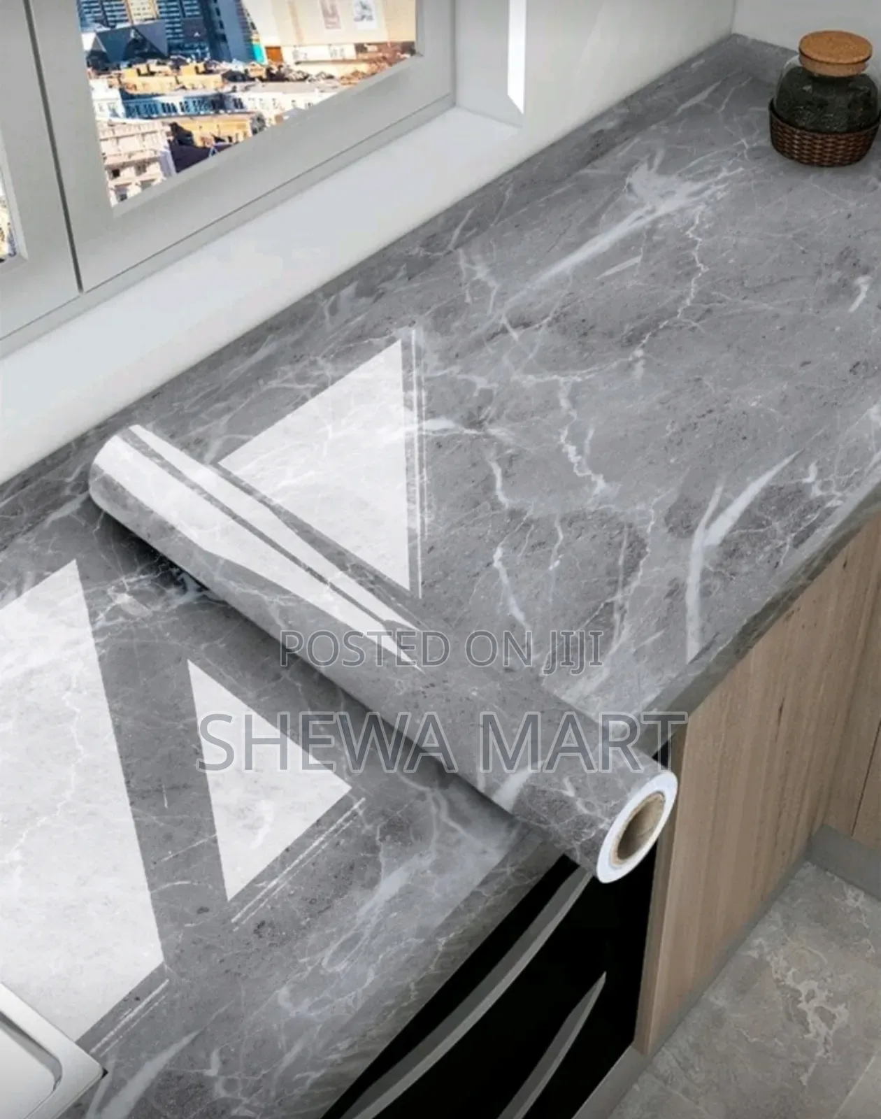 Thickened Self-Adhesive PVC Kitchen Sticker, Modern Grey Marble Patter