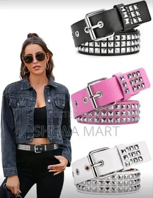 Photo - Punk Rivet Pyramid Square Pu Leather Belt, Suitable for Daily Wear