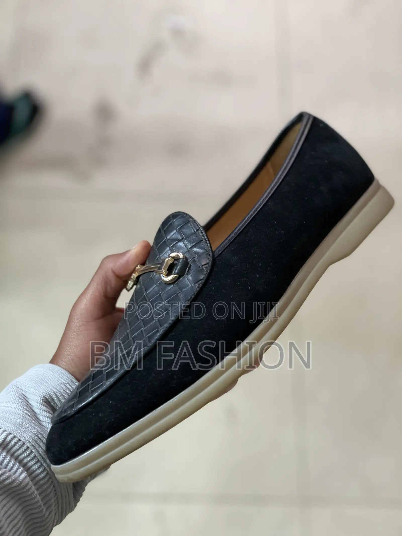Men's Black Suede Loafer With a Gold-Tone