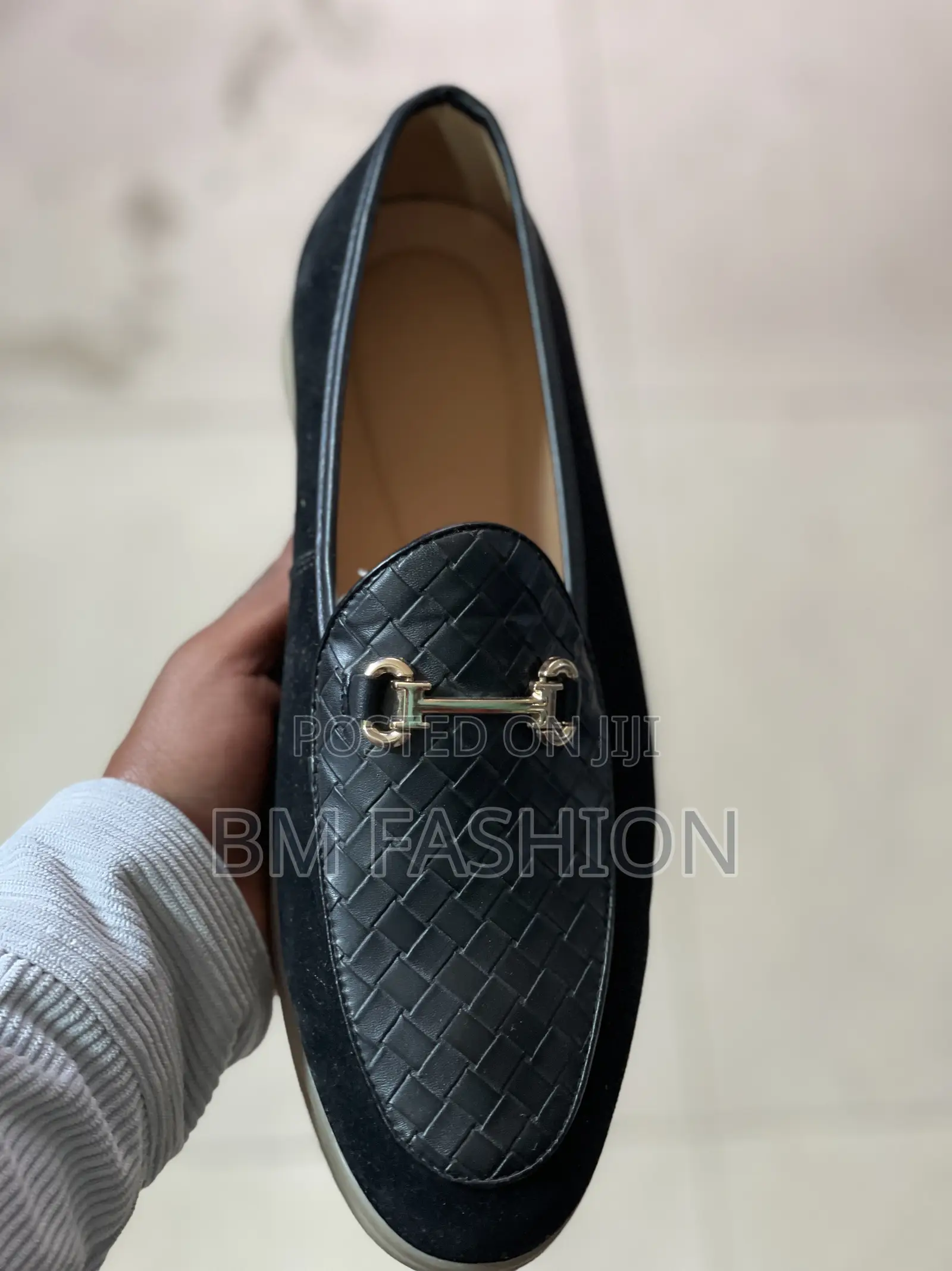 Men's Black Suede Loafer With a Gold-Tone