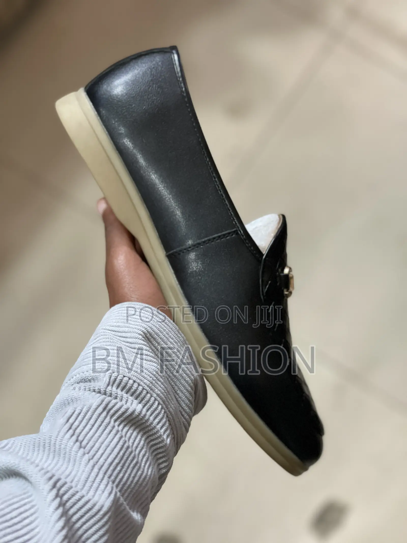 Men's Black Suede and Woven Leather-Loafer