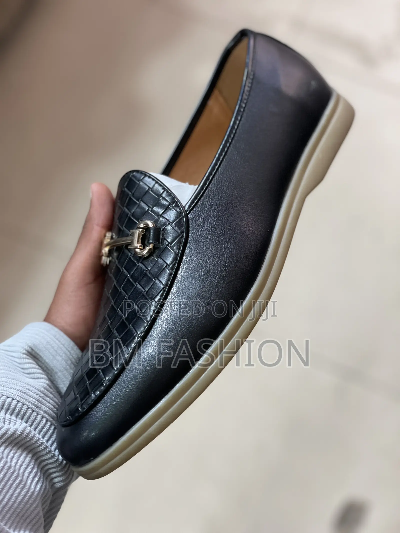 Men's Black Suede and Woven Leather-Loafer